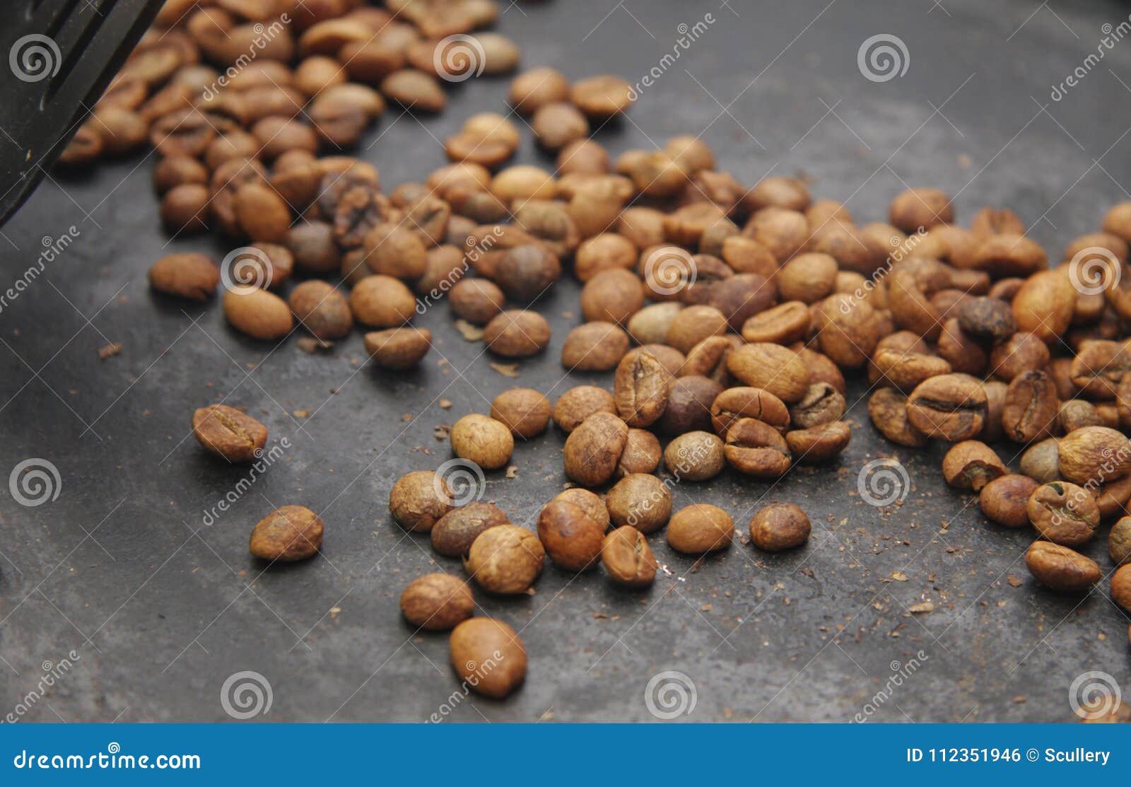 Green Coffee Beans Roasting on the Black Pan Stock Photo Image of