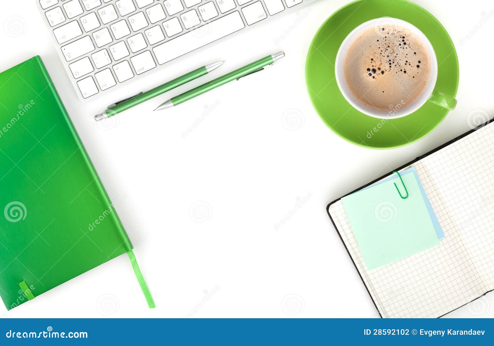 Green Coffee Cup and Office Supplies Stock Photo Image of notebook