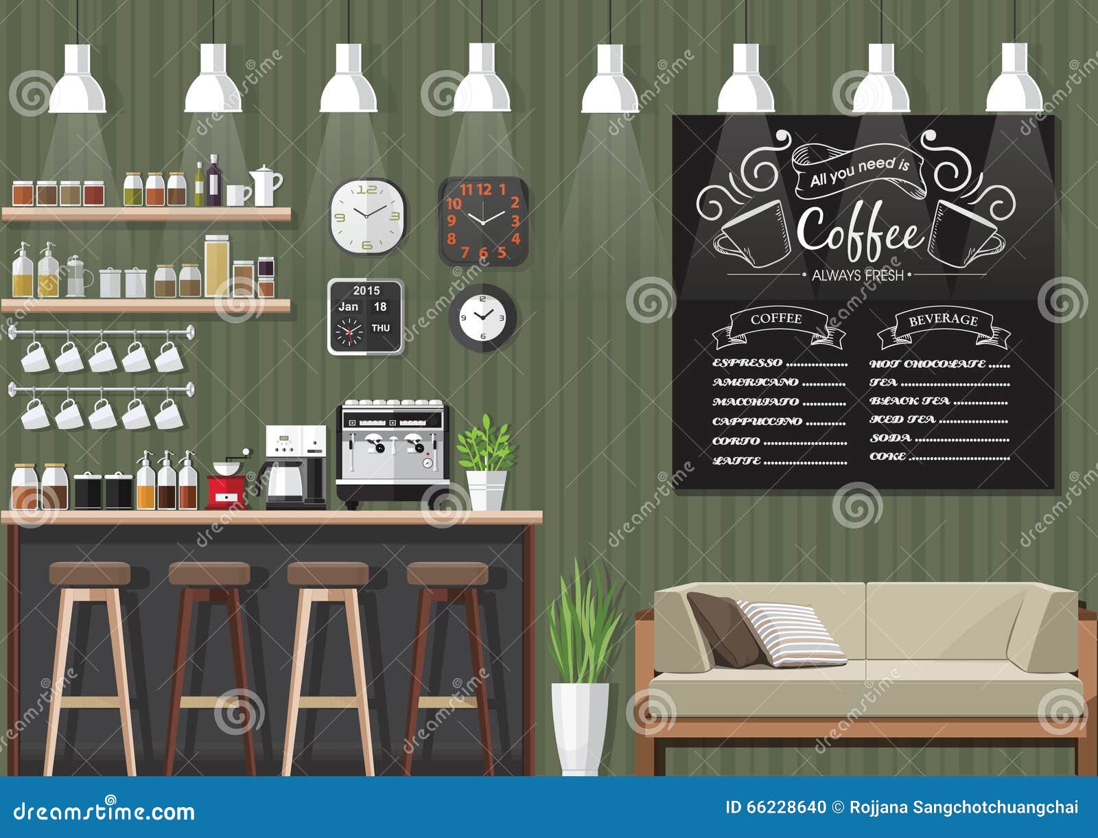  Green  Coffee  Shop  Interior stock vector Illustration of 