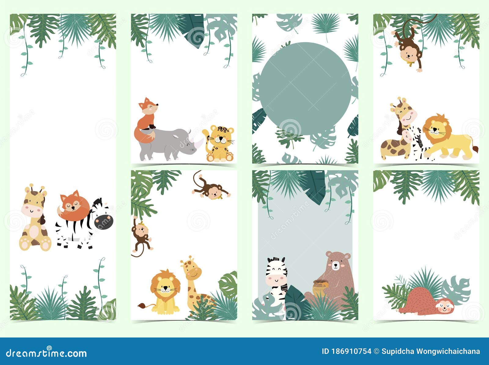 Download Green Collection Of Safari Background Set With Monkey,fox ...