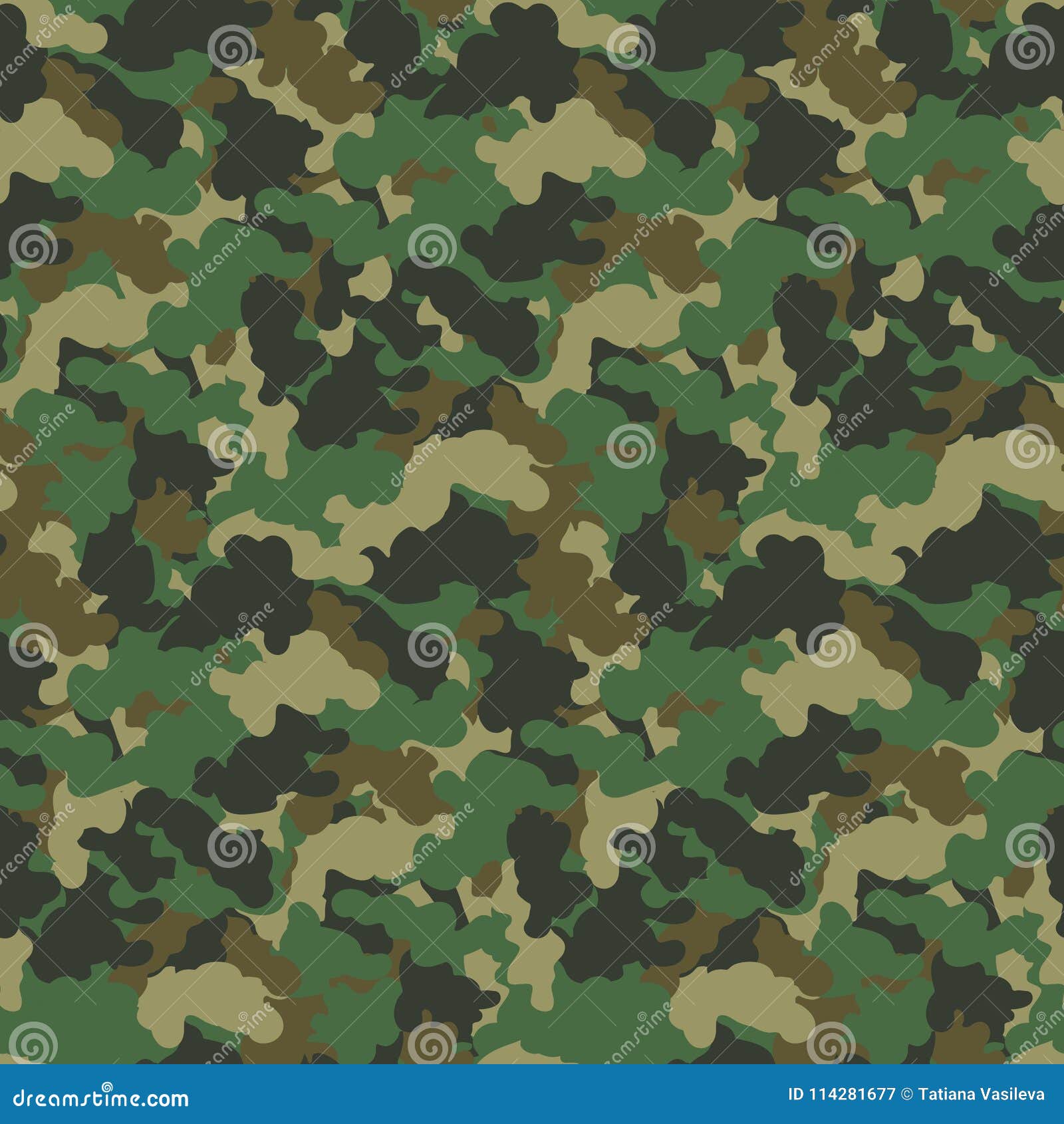 Green Color Abstract Camouflage Seamless Pattern Vector Background