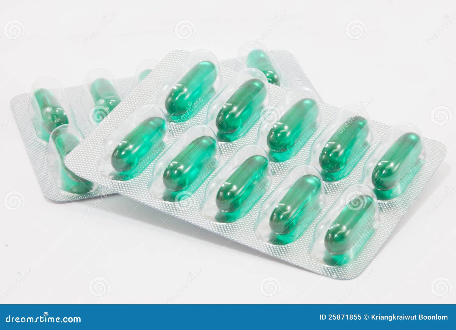 Green Color of Soft Capsules in the Strips Stock Image Image of
