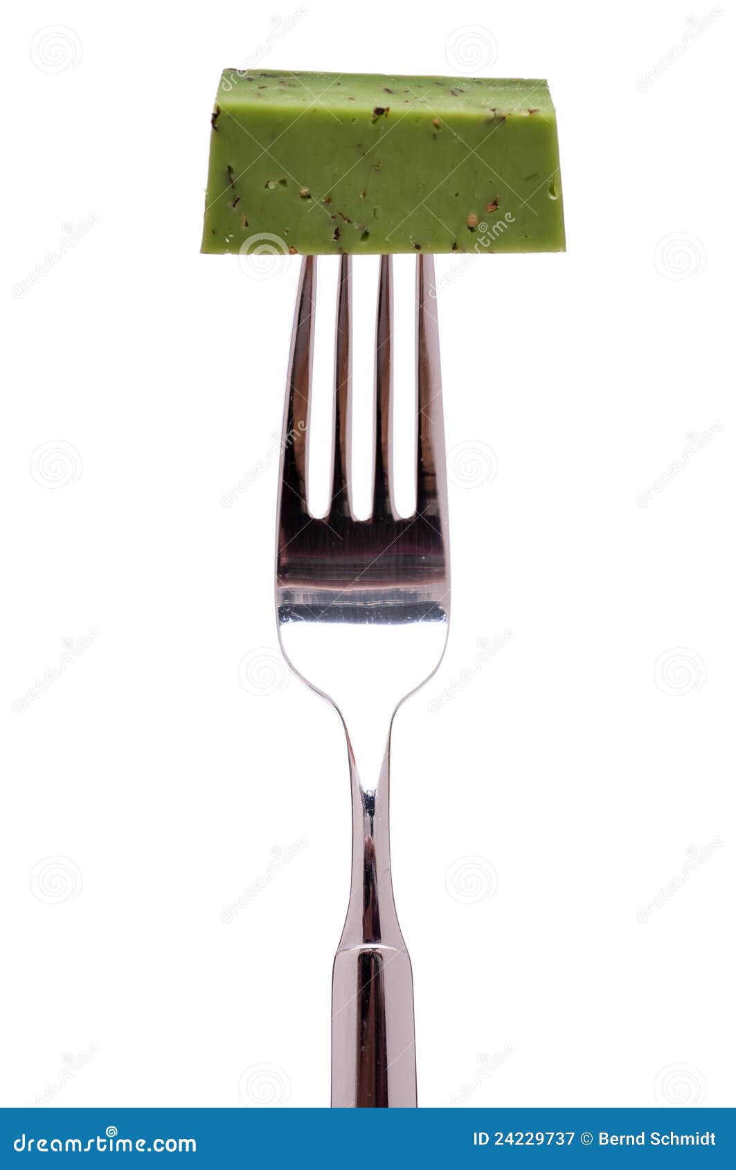 Green Coloured Pesto Gouda Cheese on a Fork Stock Image Image of