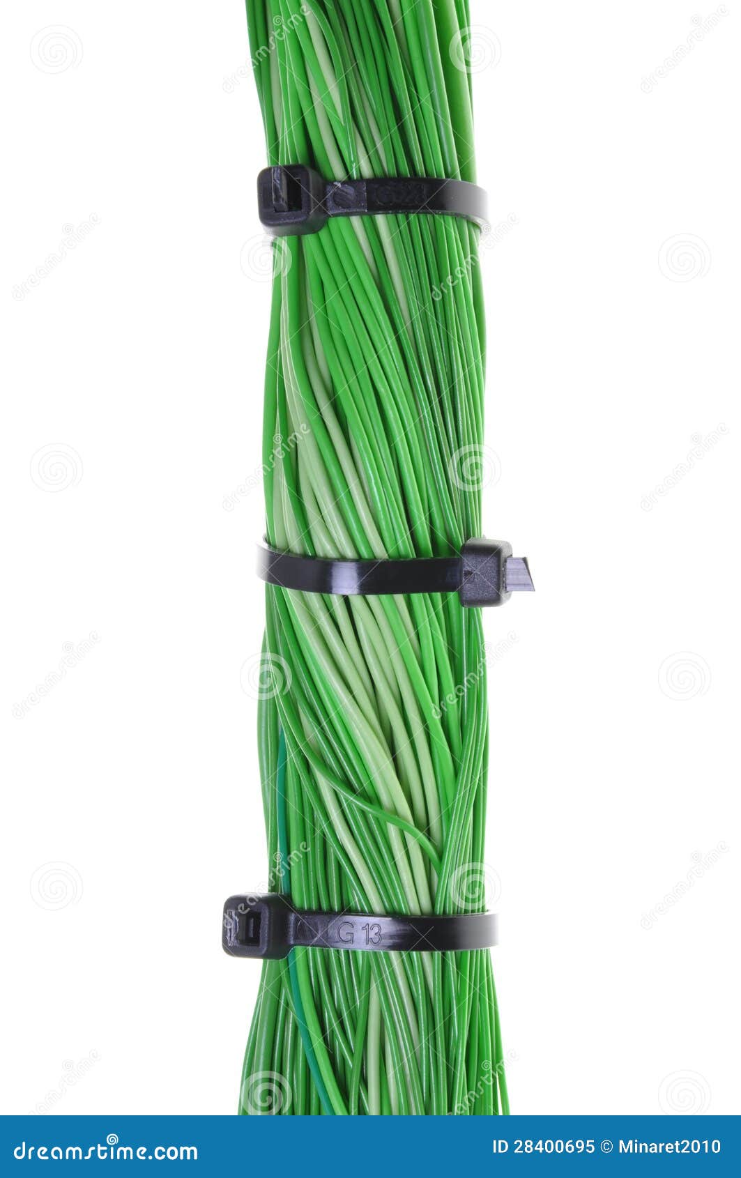 Green Computer Cables with Cable Ties Stock Image Image of link