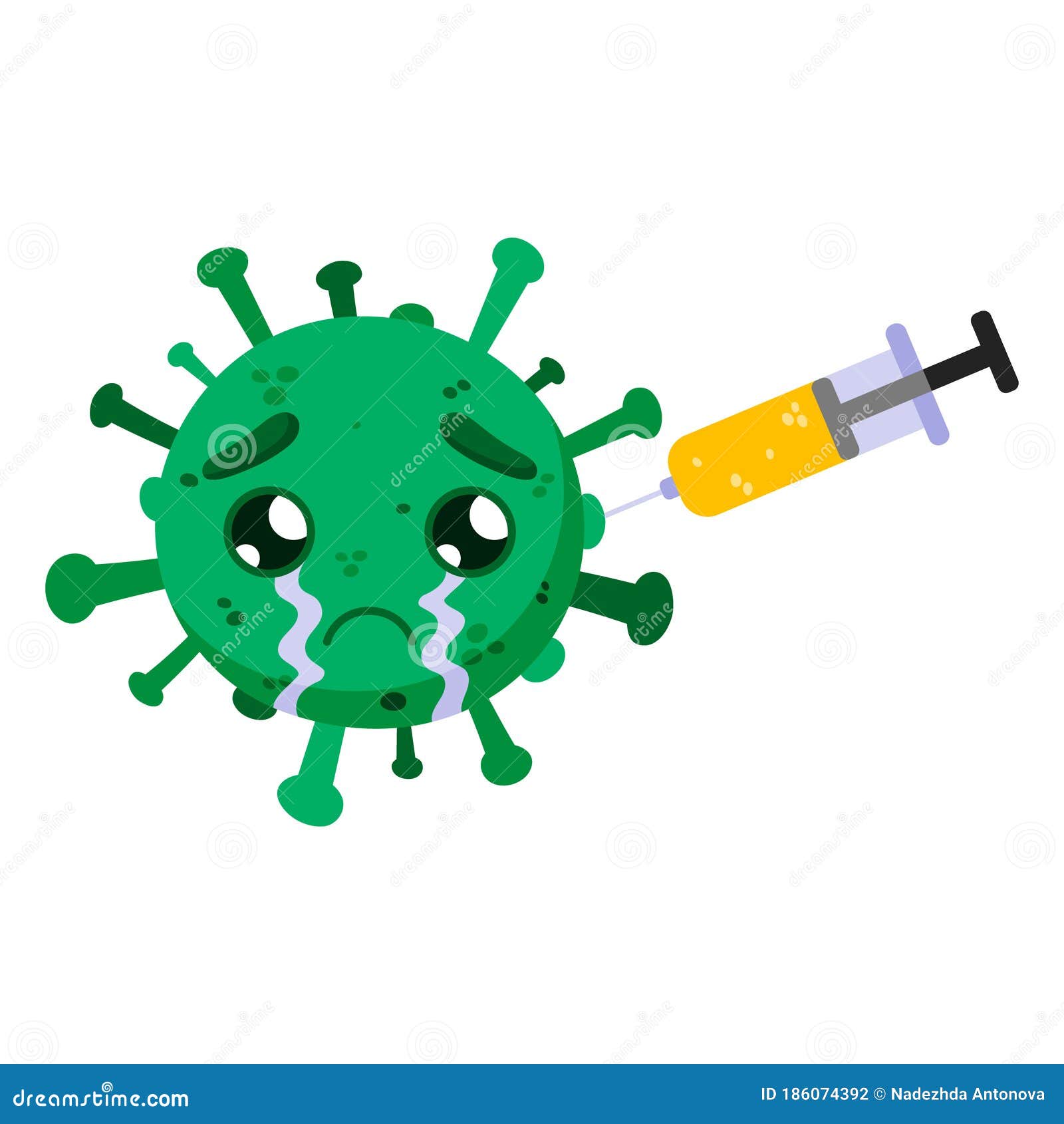 Green Coronavirus With A Vaccine. Covid-19. Funny Cartoon ...