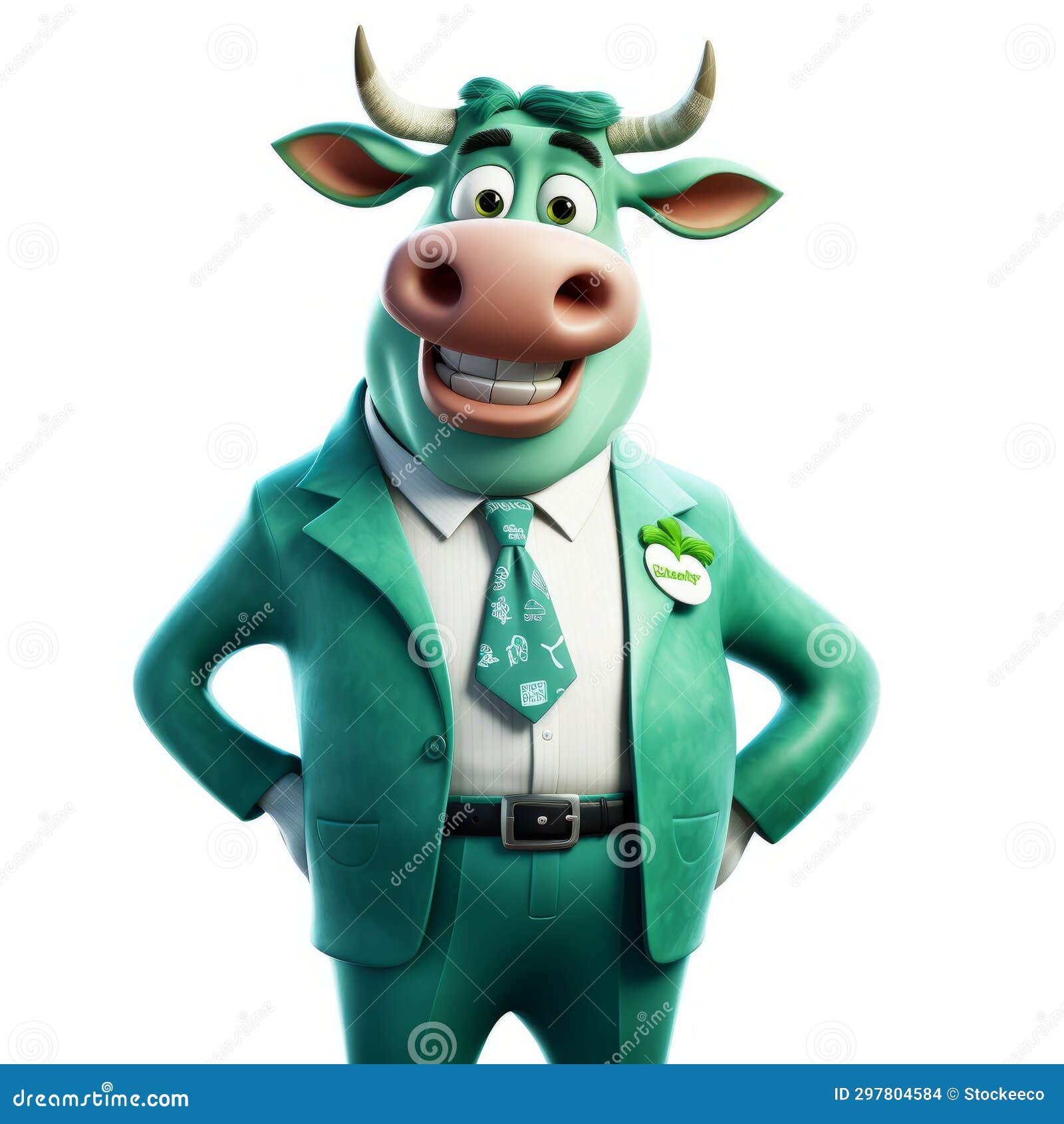 green cartoon cow in business attire: hiperrealistic 32k uhd 