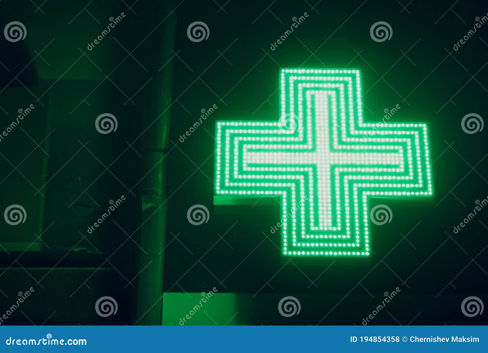 Green Cross Sign on a Building of Pharmacy Stock Photo Image of
