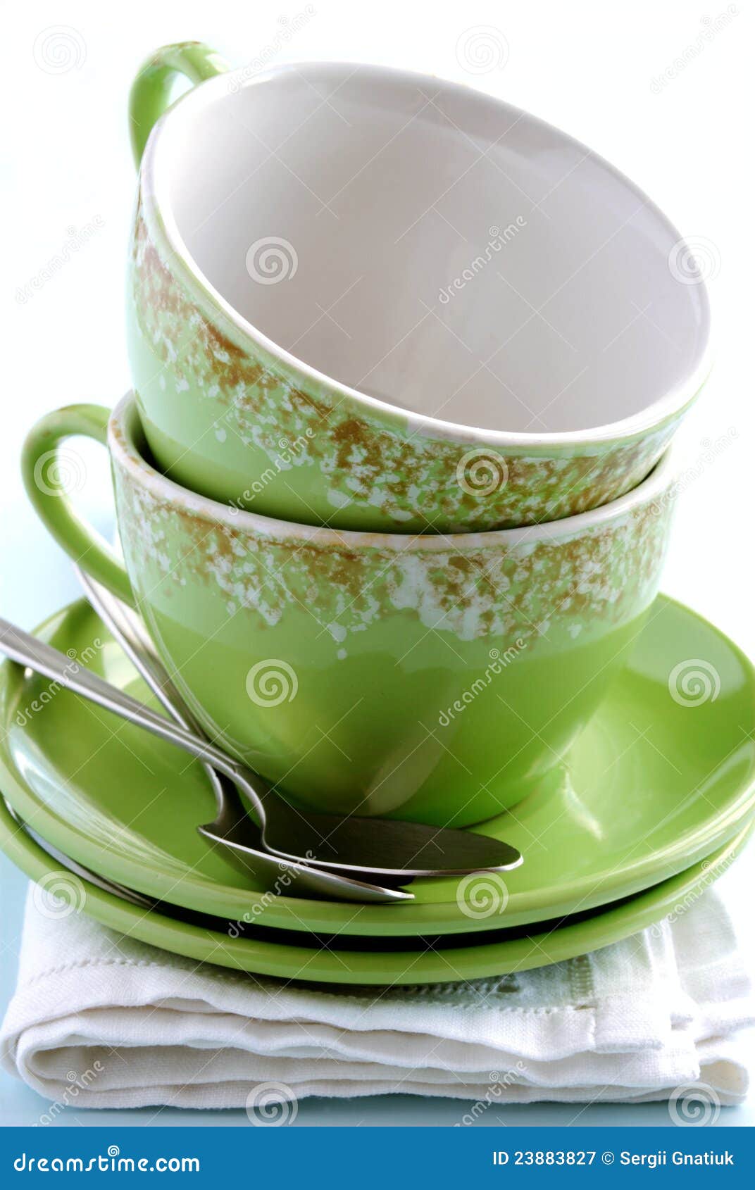 Green Cup, Saucer and Spoon on Stock Image Image of cafe, eating