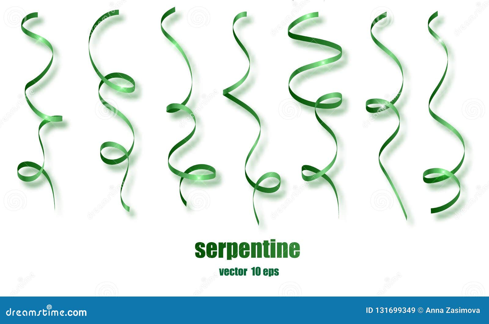 Green Ribbon Curly Confetti Color Serpentine Stock Vector (Royalty