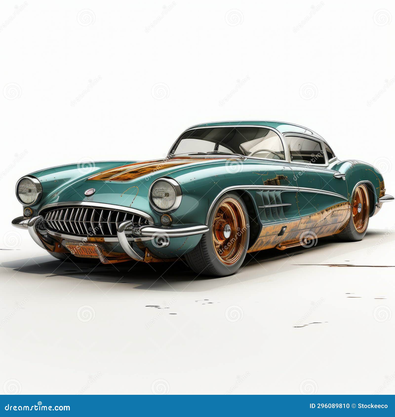 green 3d rendered classic sports car with orange streak