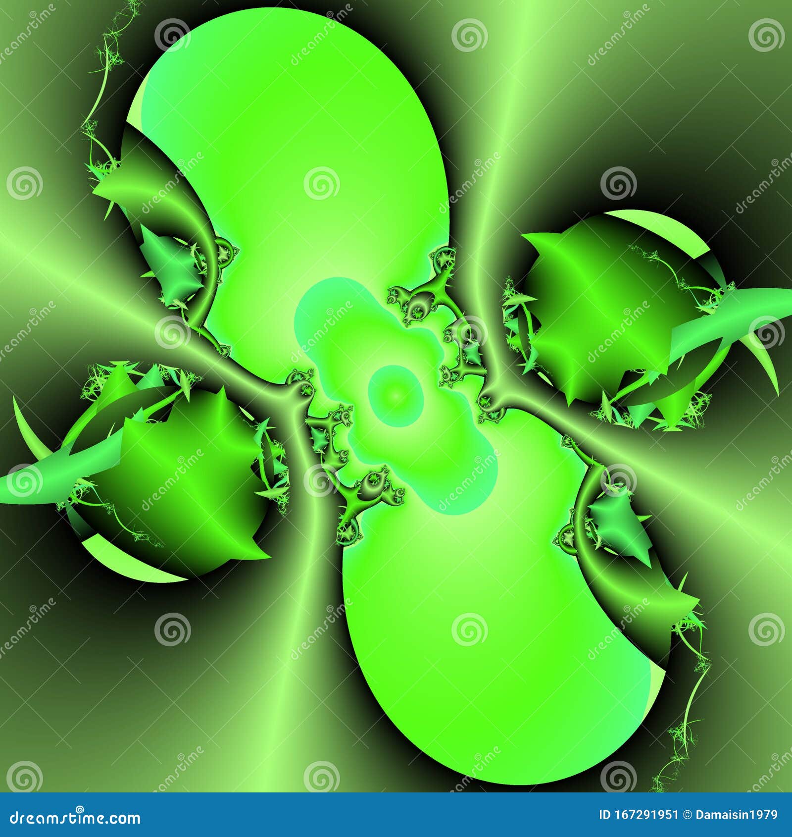 green dark phosphorescent s, abstract forms, lights, sparkling petals, fractal, abstract background