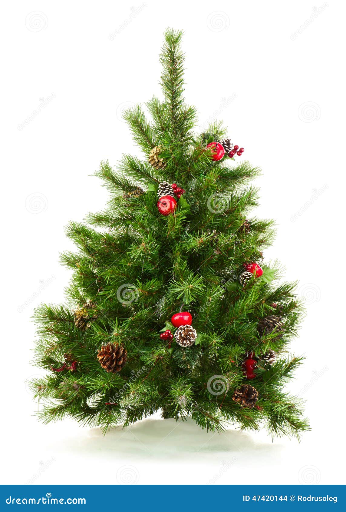 Green Decorated Christmas Tree on White Background. Stock Photo Image