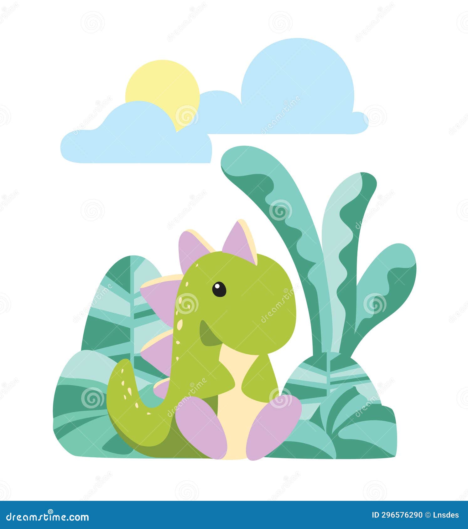 green dinosaur on the background of green trees.  