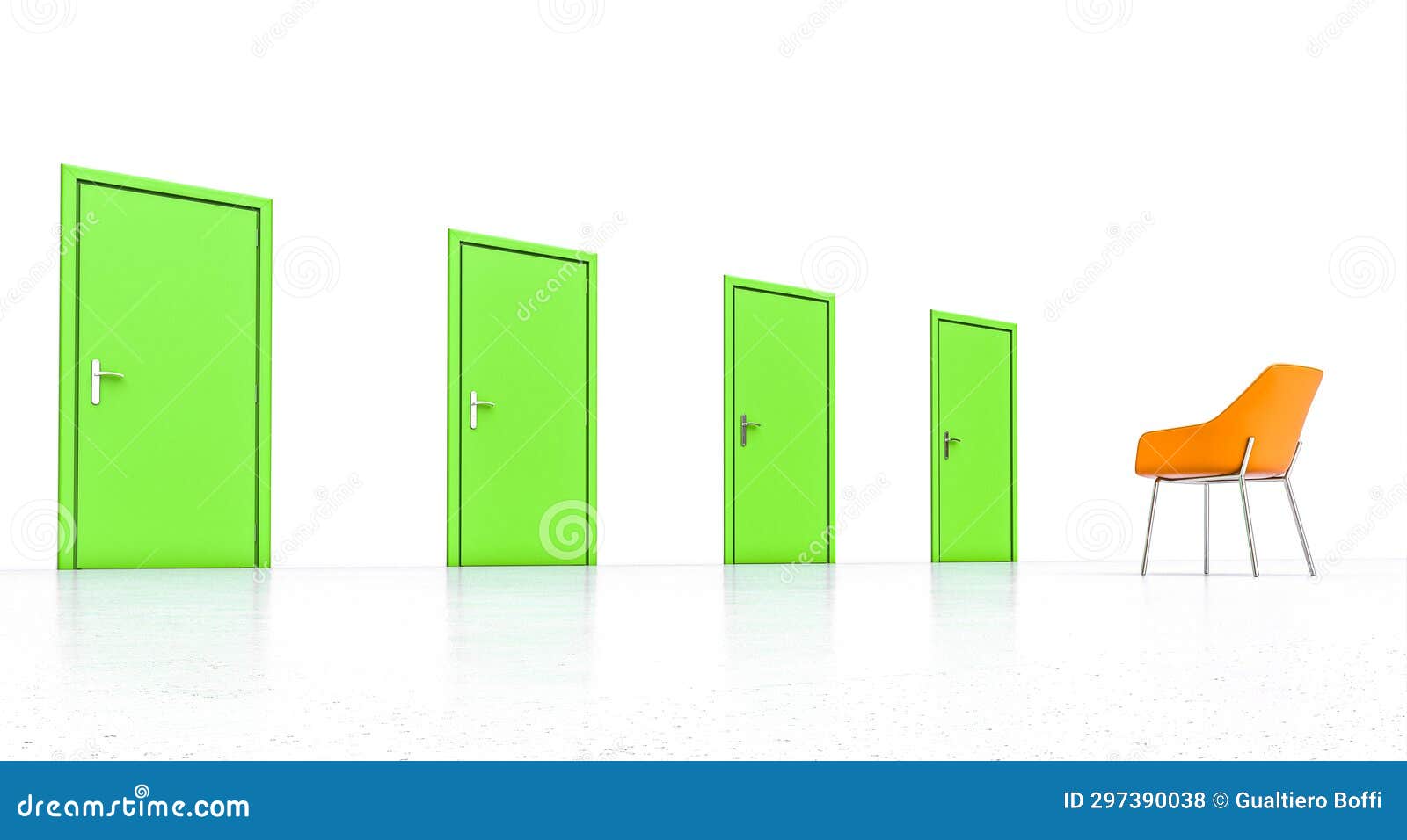 Green Doors and Orange Chair on a White Background Stock Illustration