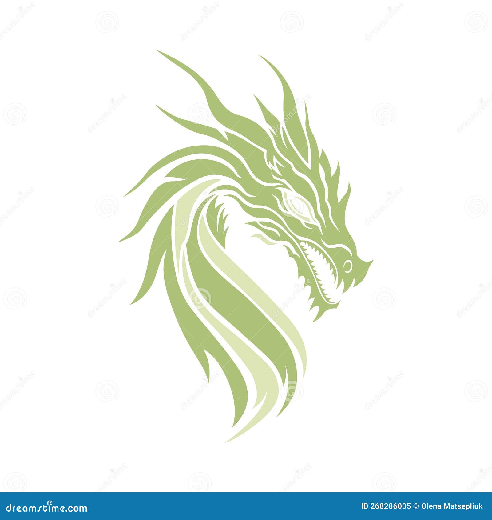 Green Dragon Illustration. Cut Out Isolated Vector Image, Dragon Head