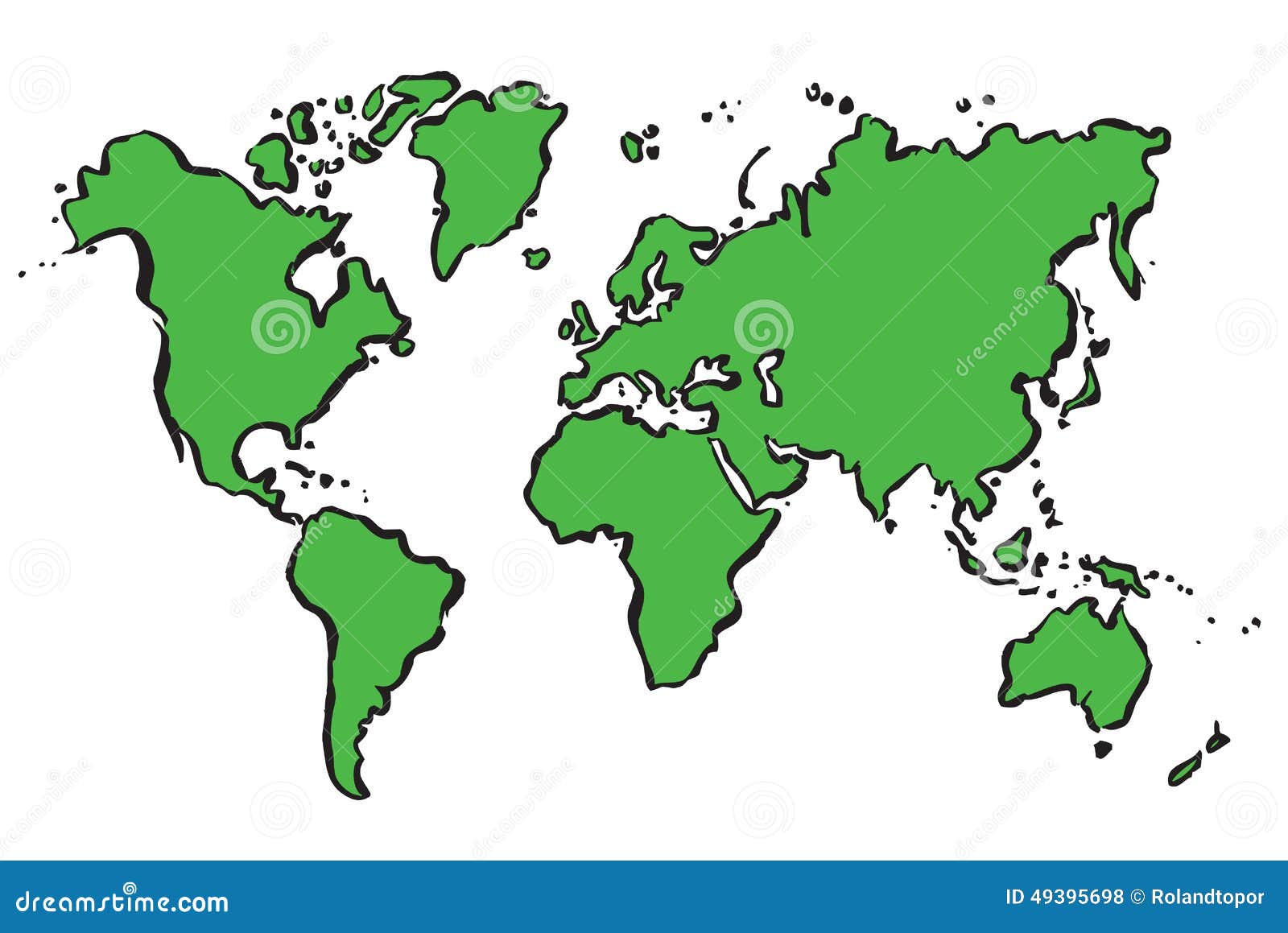 Green Drawing Map of the World. Stock Vector Illustration of regions