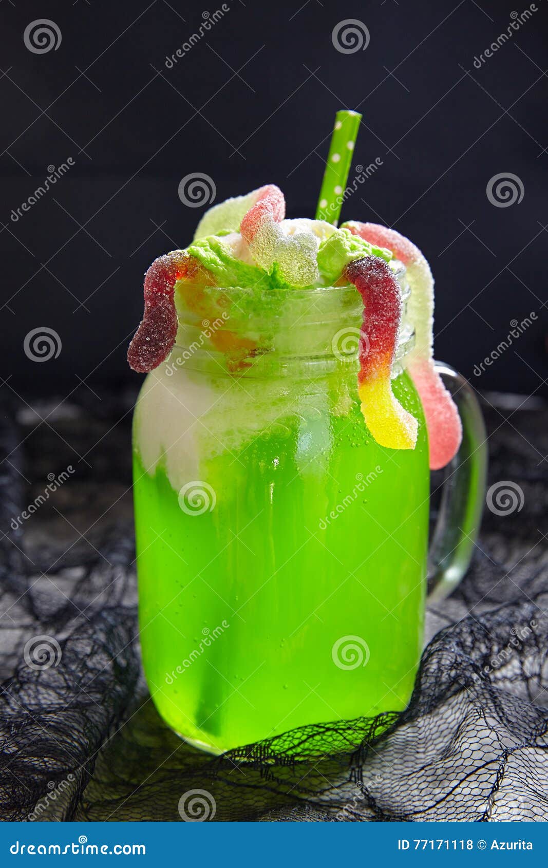 Green Drink with Ice Cream Float for Halloween Stock Photo Image of