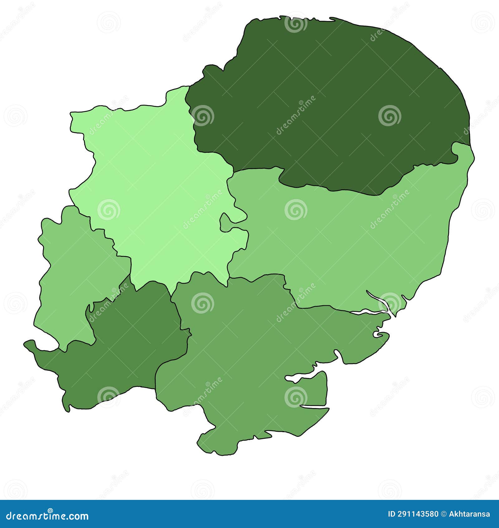 Green East of England Administrative and Political Map. Uk, United ...