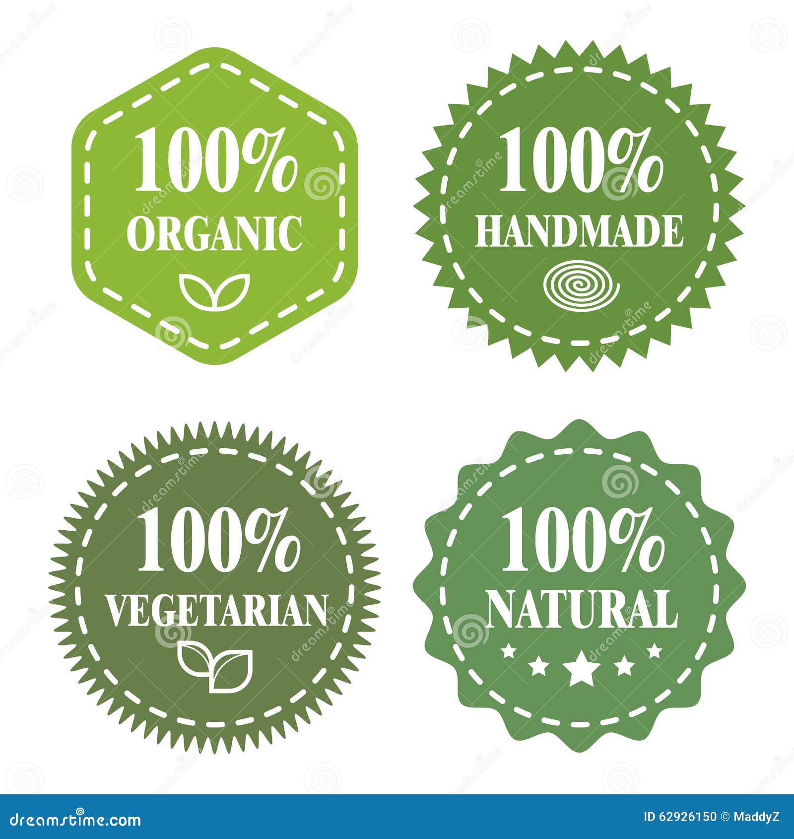 green eco badges. organic, handmade, vegetarian, natural