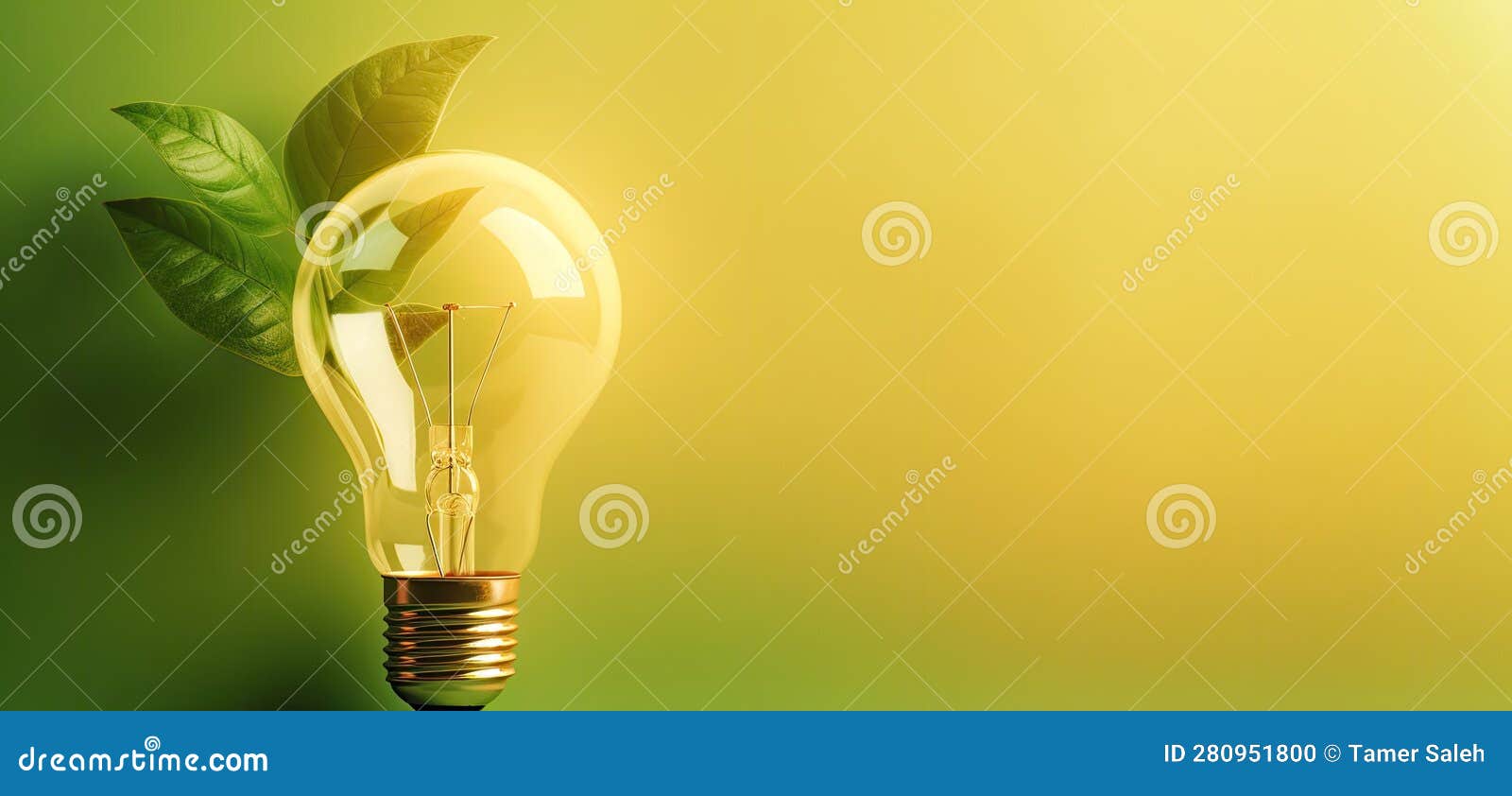 Green Eco Energy Concept with Light Bulb and Plant, 3D Rendering Stock