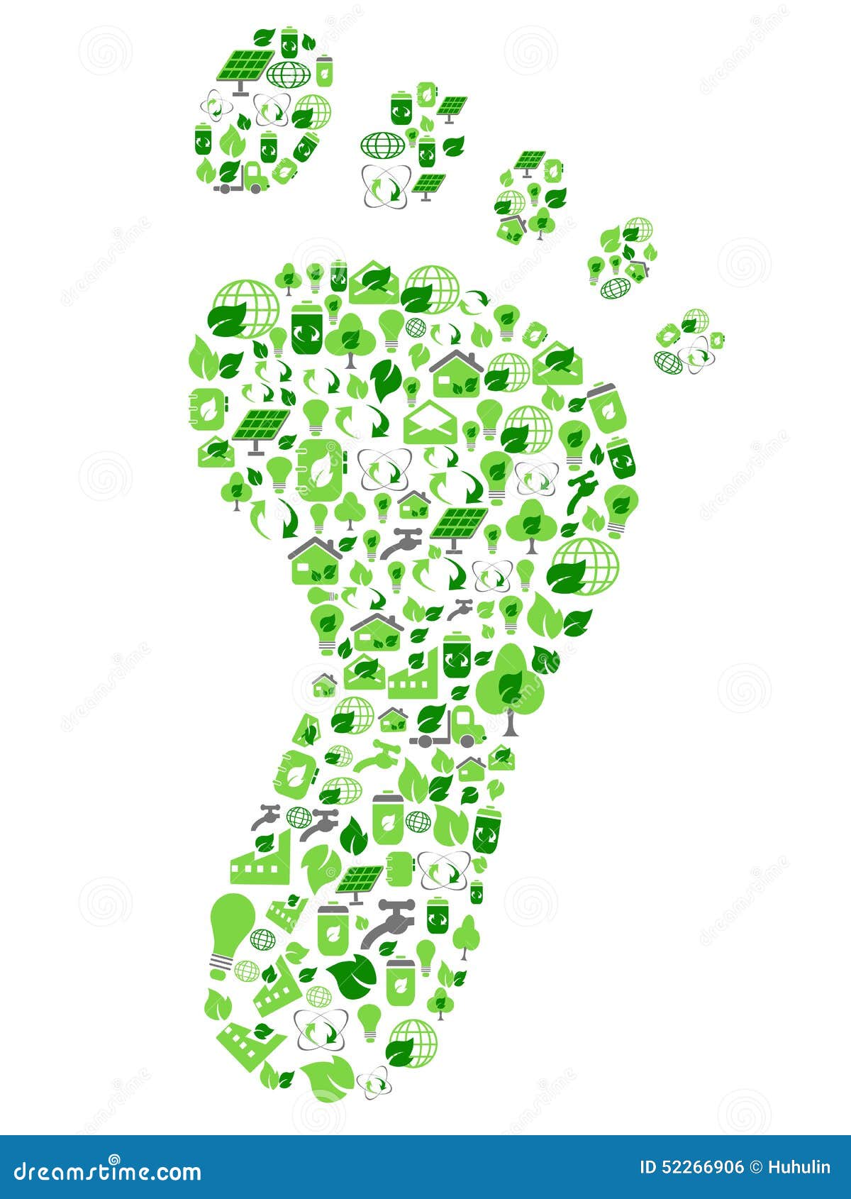 green eco friendly footprint filled with ecology icons