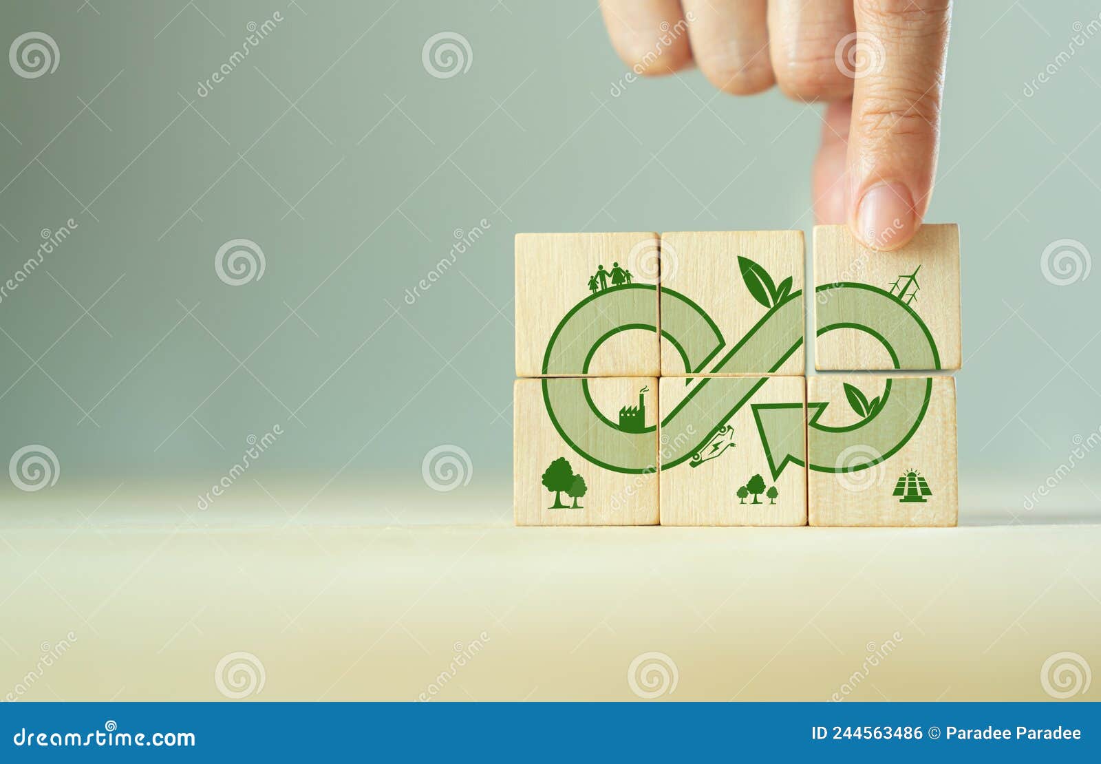 green eco infinity, net zero, circular economy, renewable enwergy and save the world concept. sustainable development.  hand puts