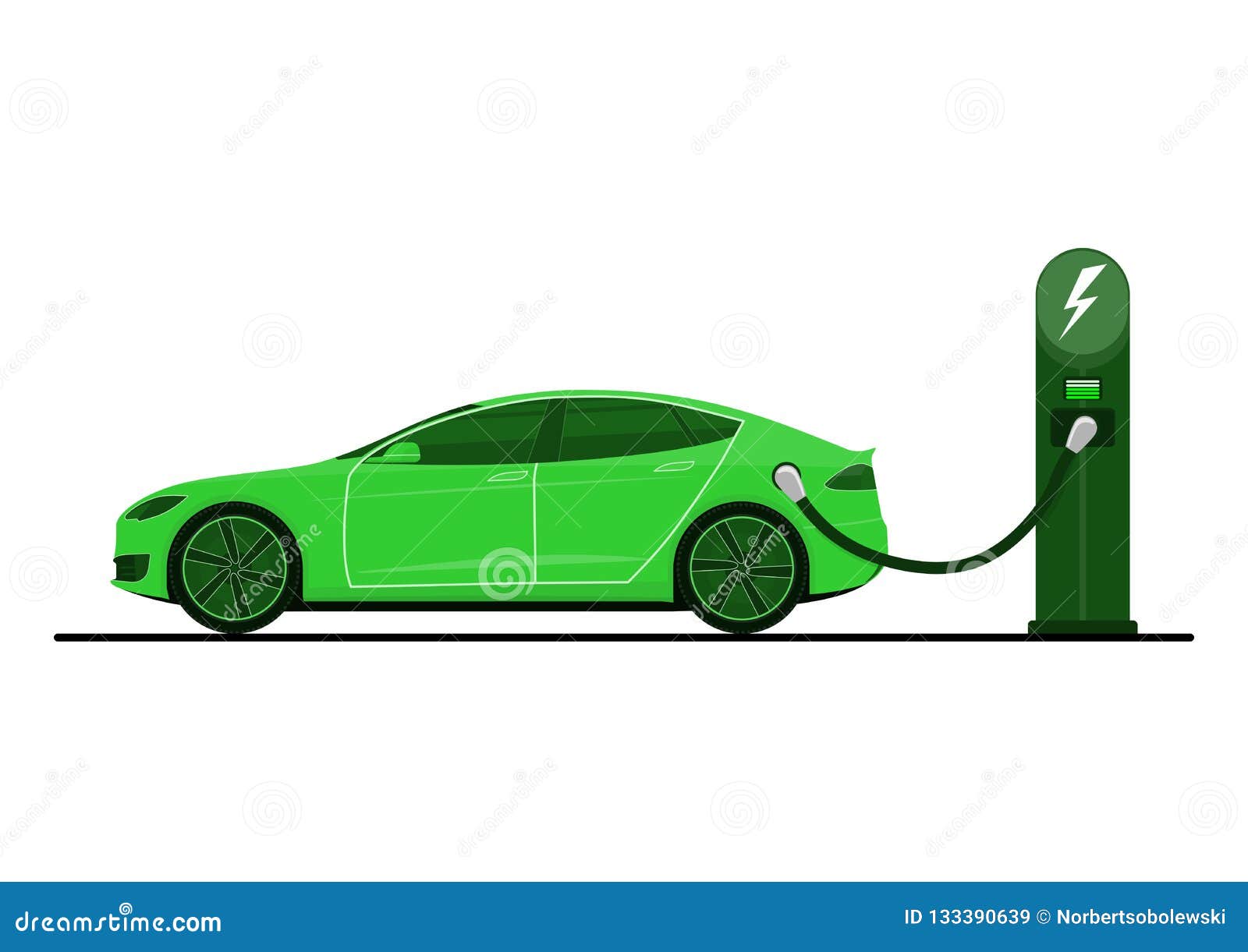 Green electric car. stock vector. Illustration of refueling 133390639