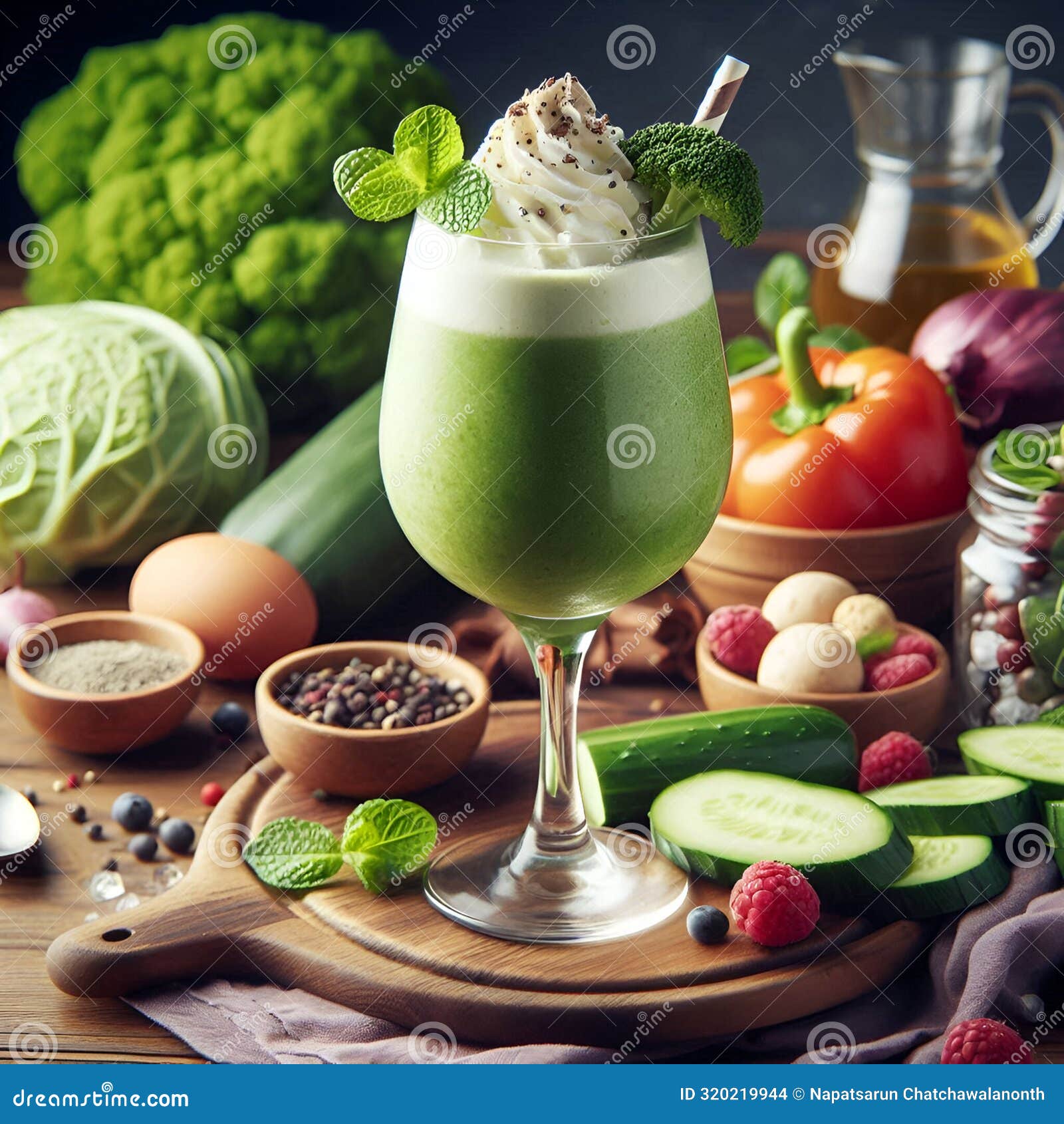green elegance: broccoli puree in wine glass, generative ai.