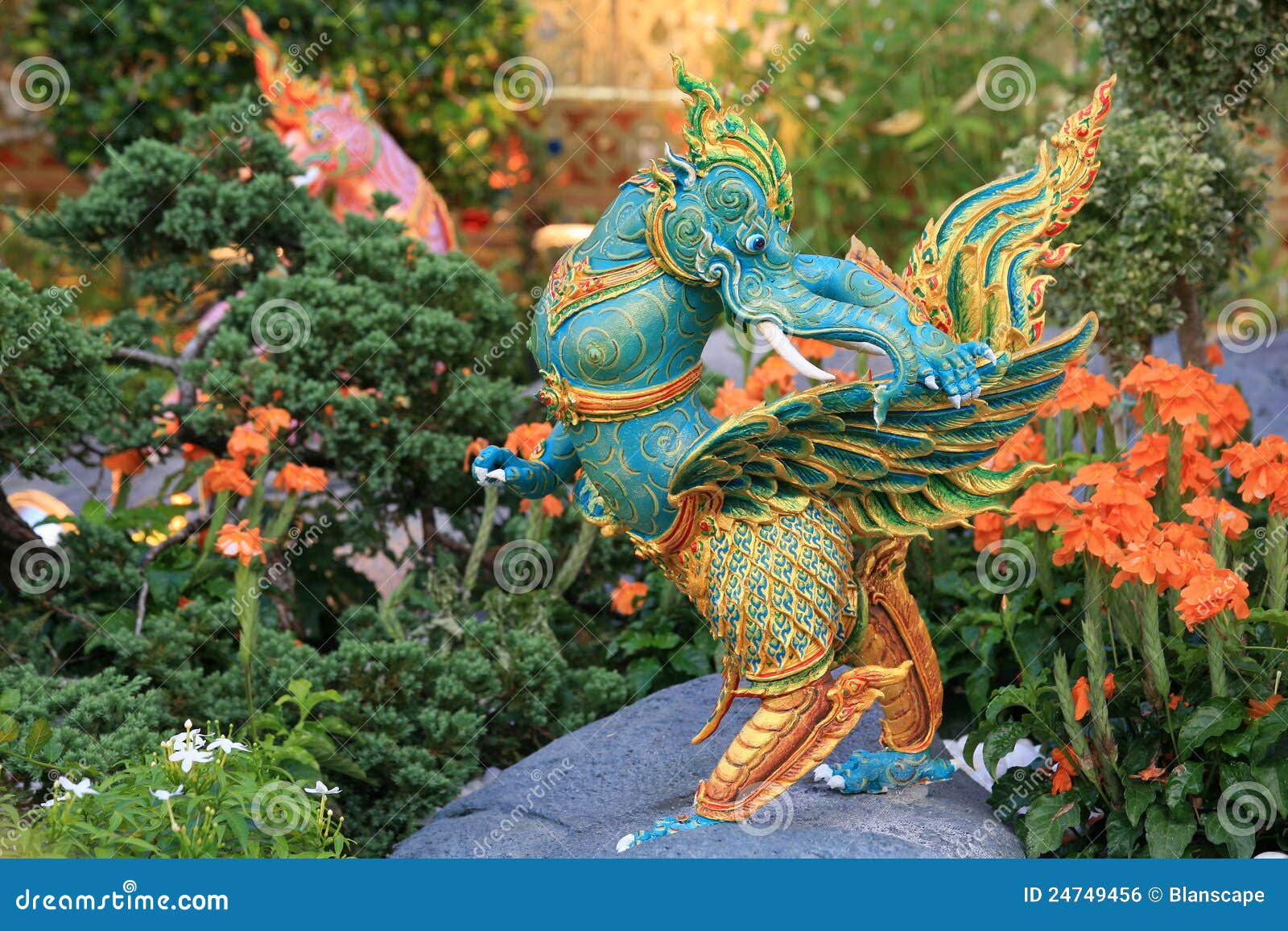 Green Elephant Statue with Wings on the Rock Stock Photo Image of