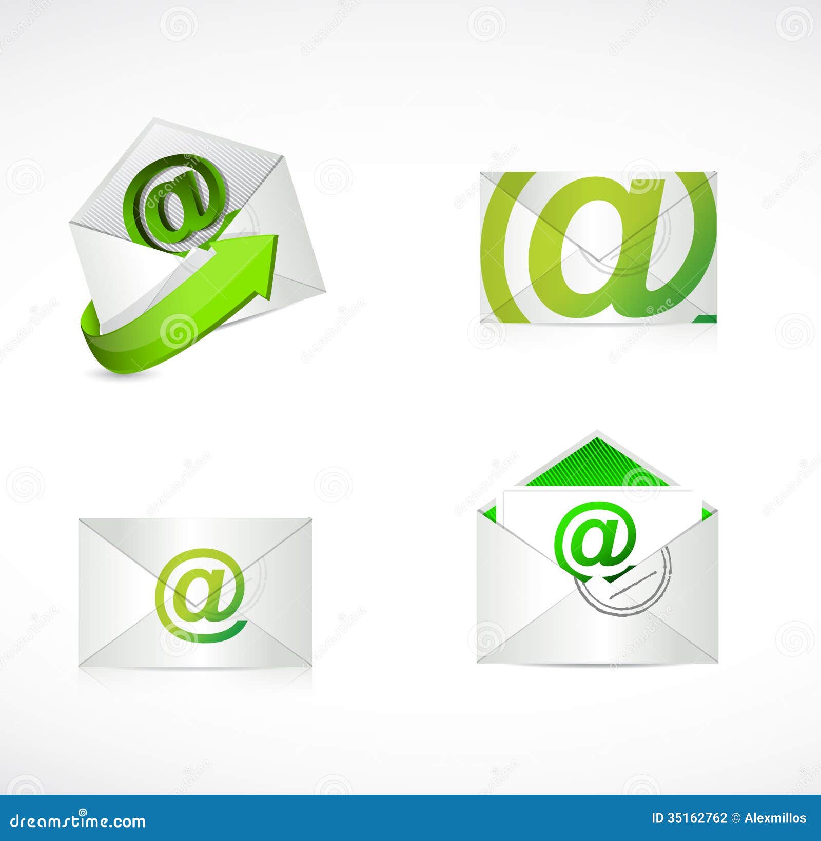 Green email envelopes illustration design over a white background