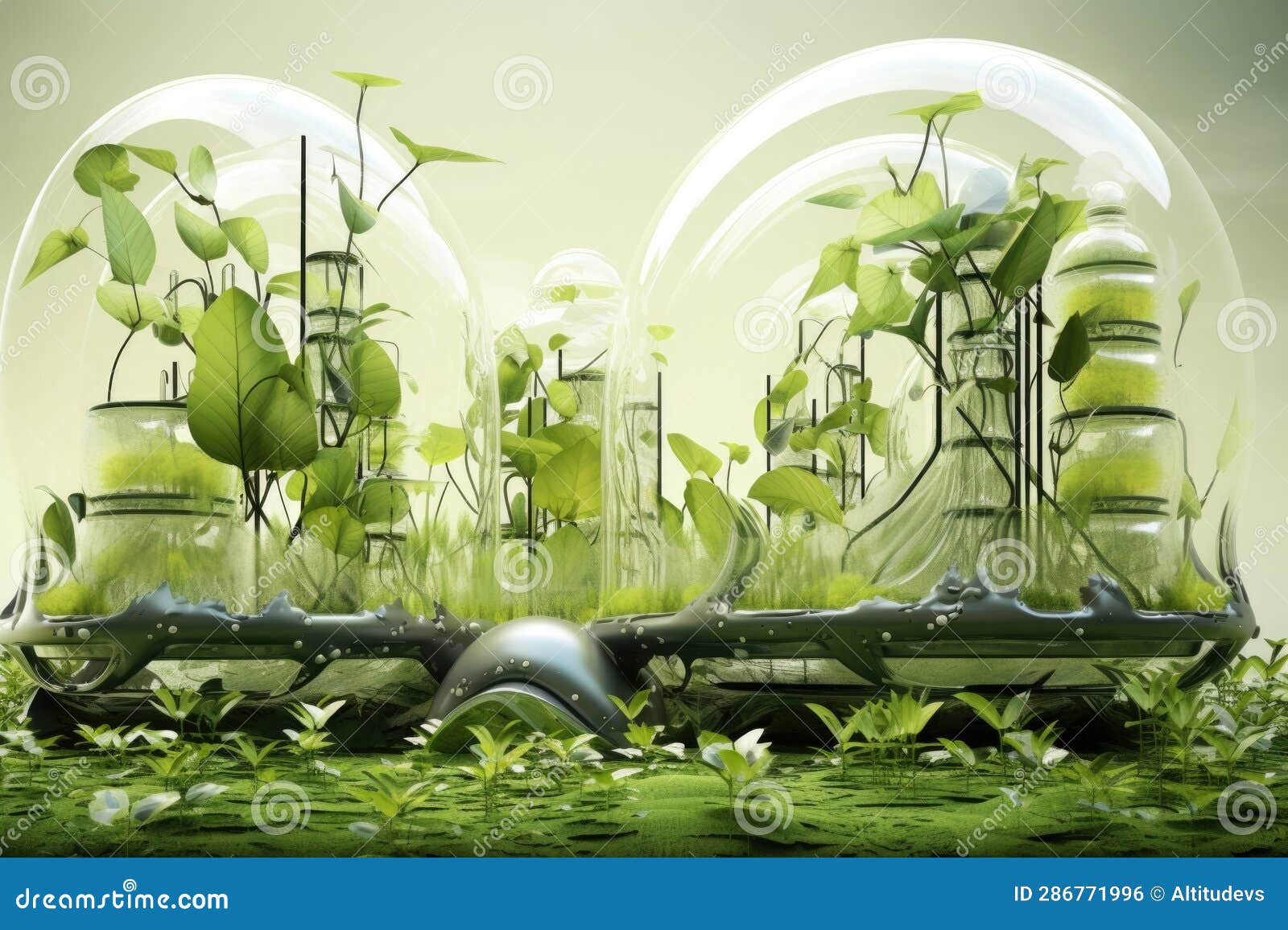 Green Energy Concept with Microbial Fuel Cells and Plants Stock