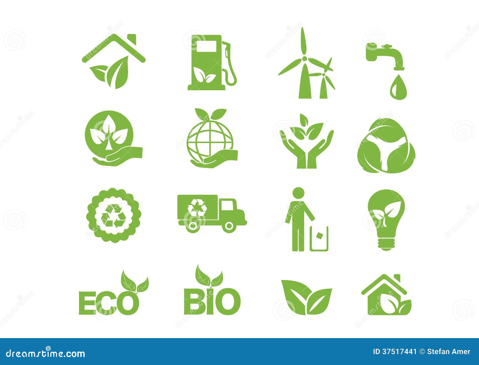 Green energy, icon set stock illustration. Illustration of natural