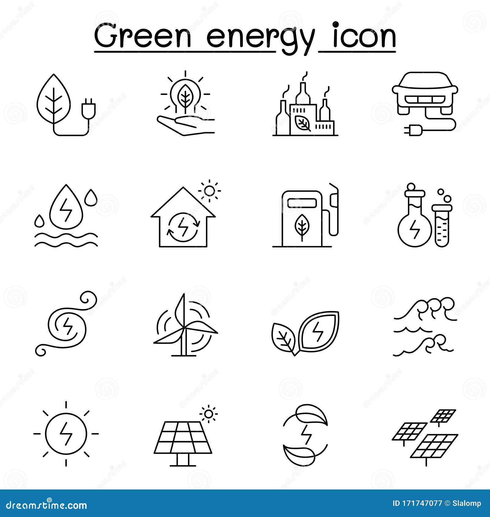 green energy icon set in thin line style