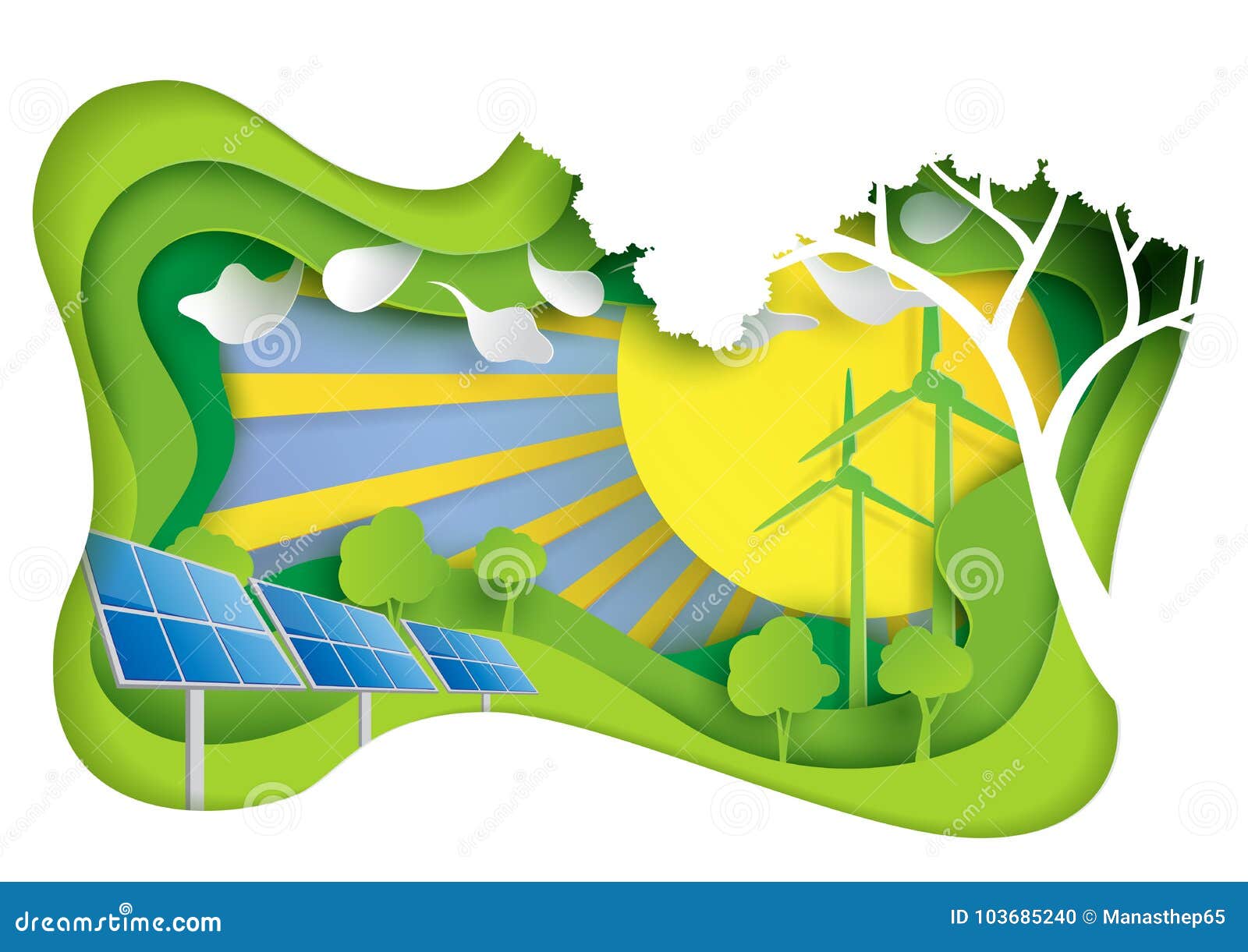 green energy with nature landscape paper carve concept