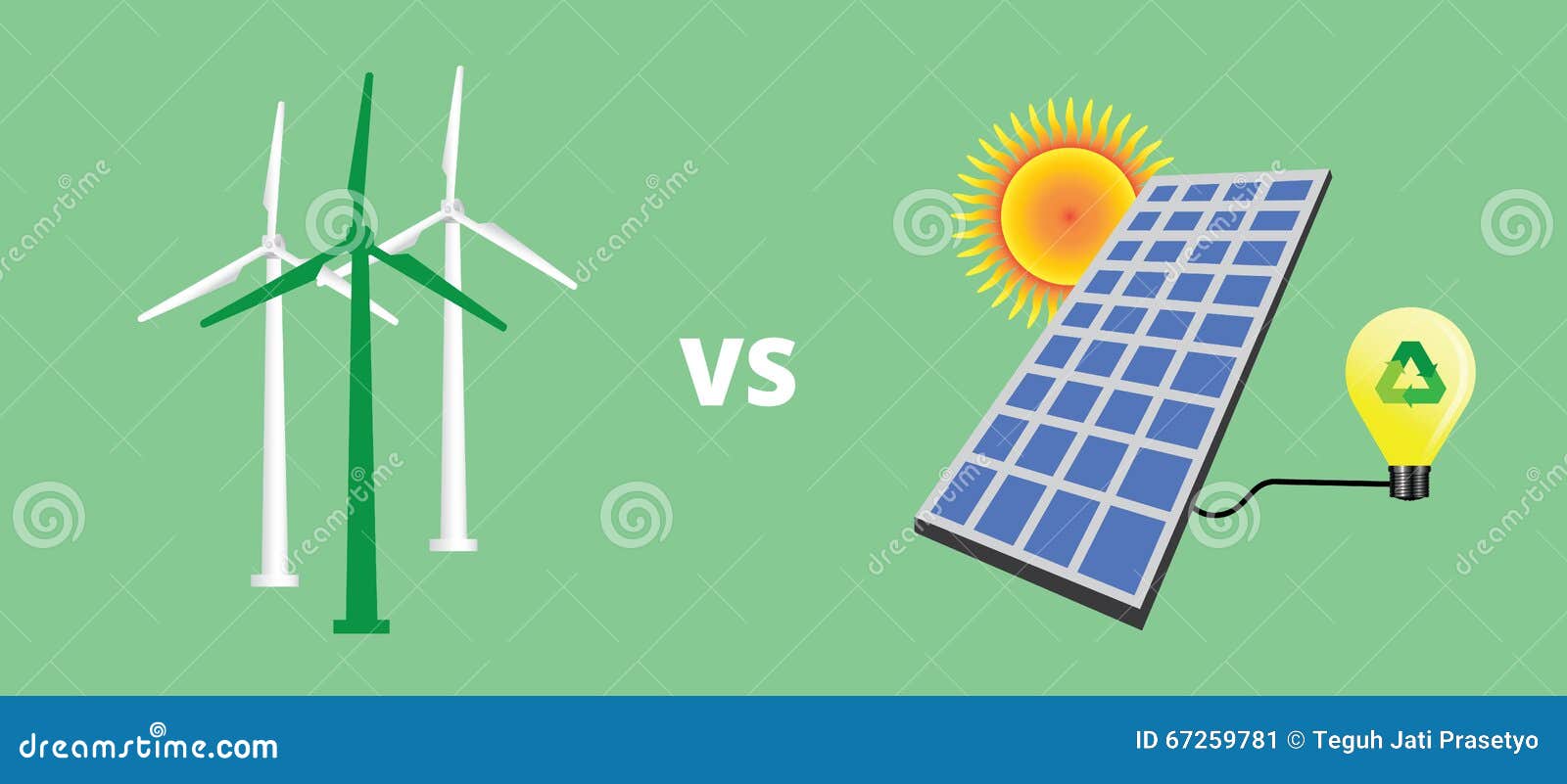 Green Energy Solar Panel Vs Versus Wind Turbine Vector Stock Vector