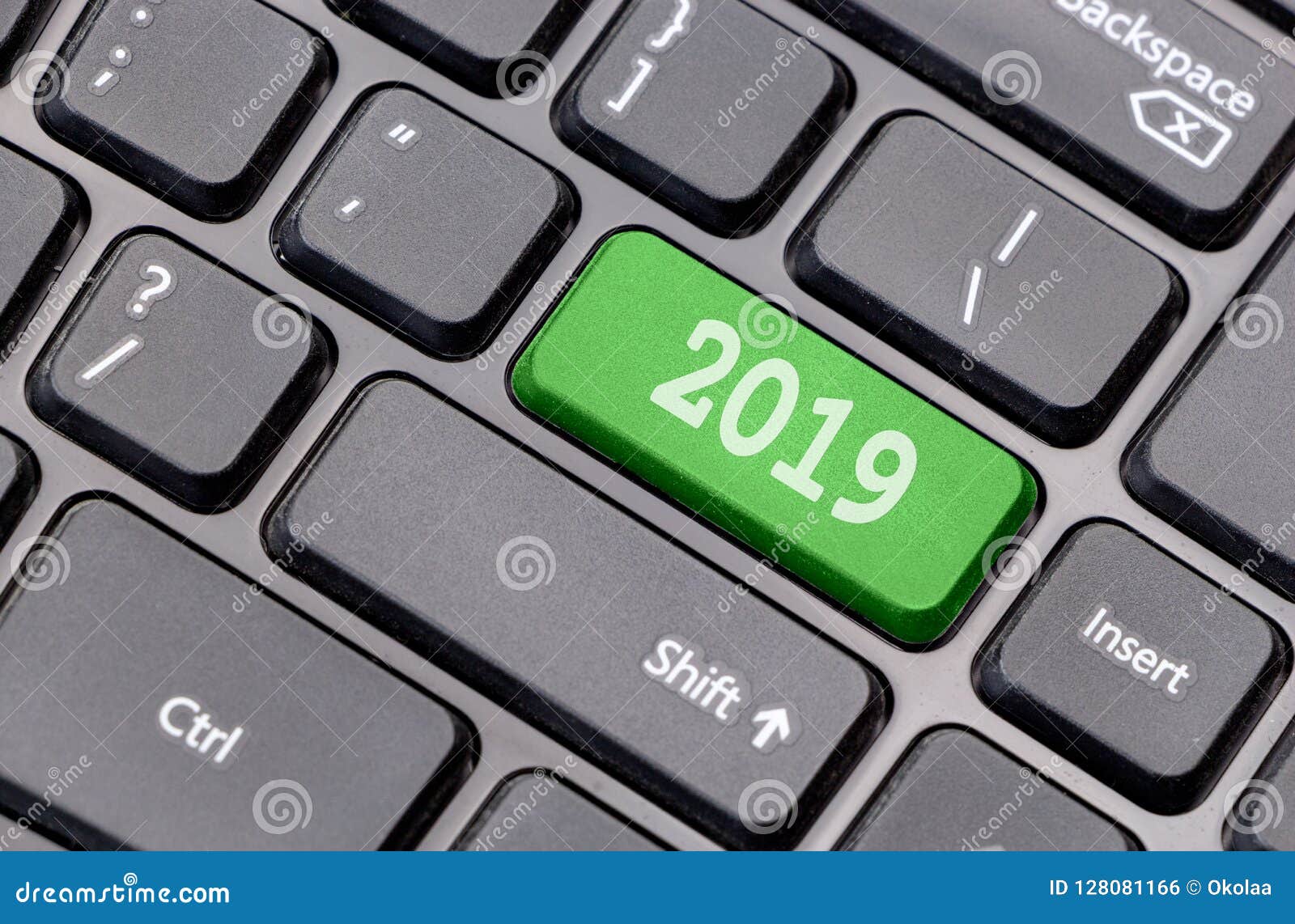 2019 on Green Enter Key, of a Black Keyboard. Stock Photo - Image of ...