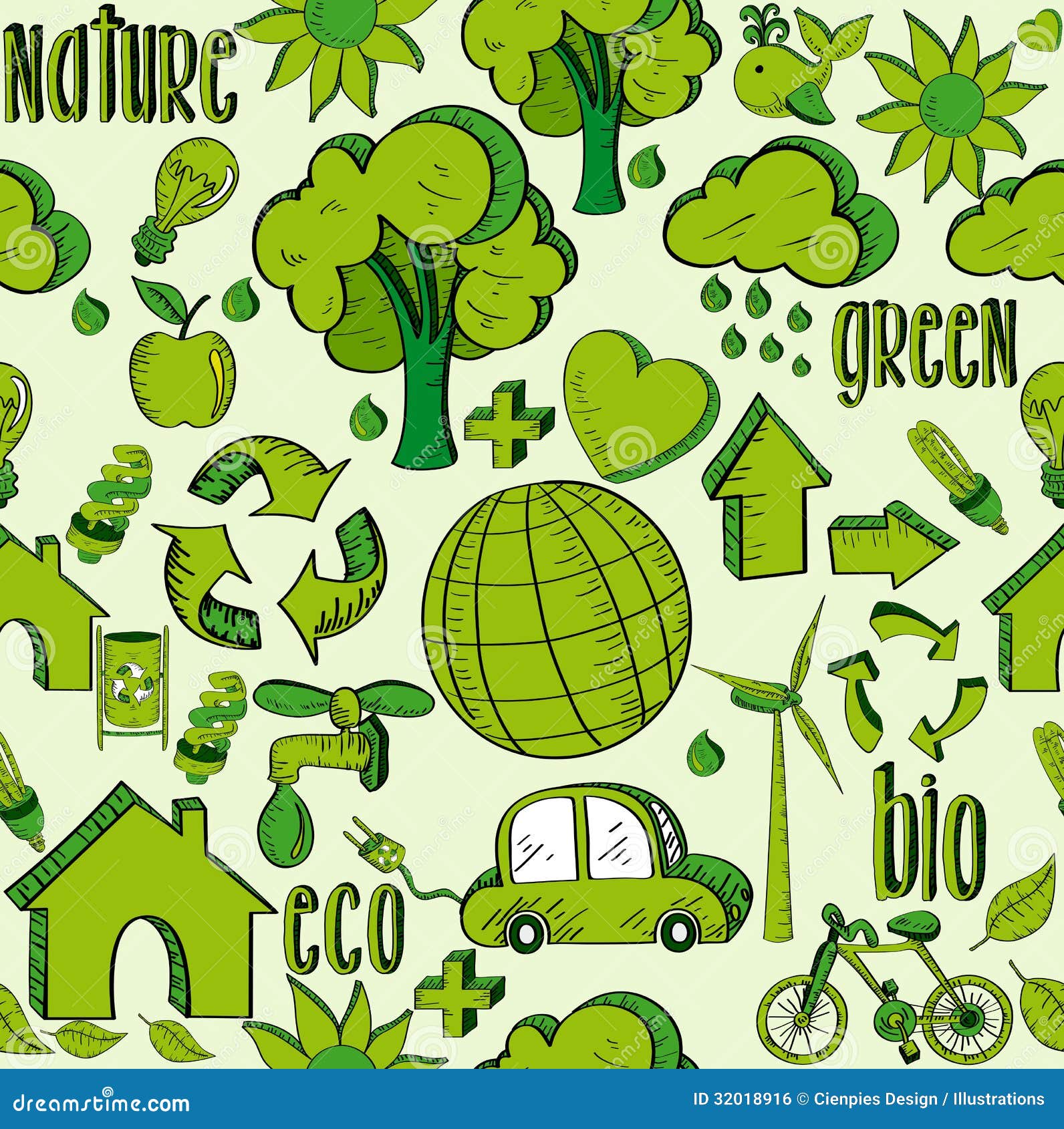 Green Environment Icons Pattern Stock Vector - Illustration of energy