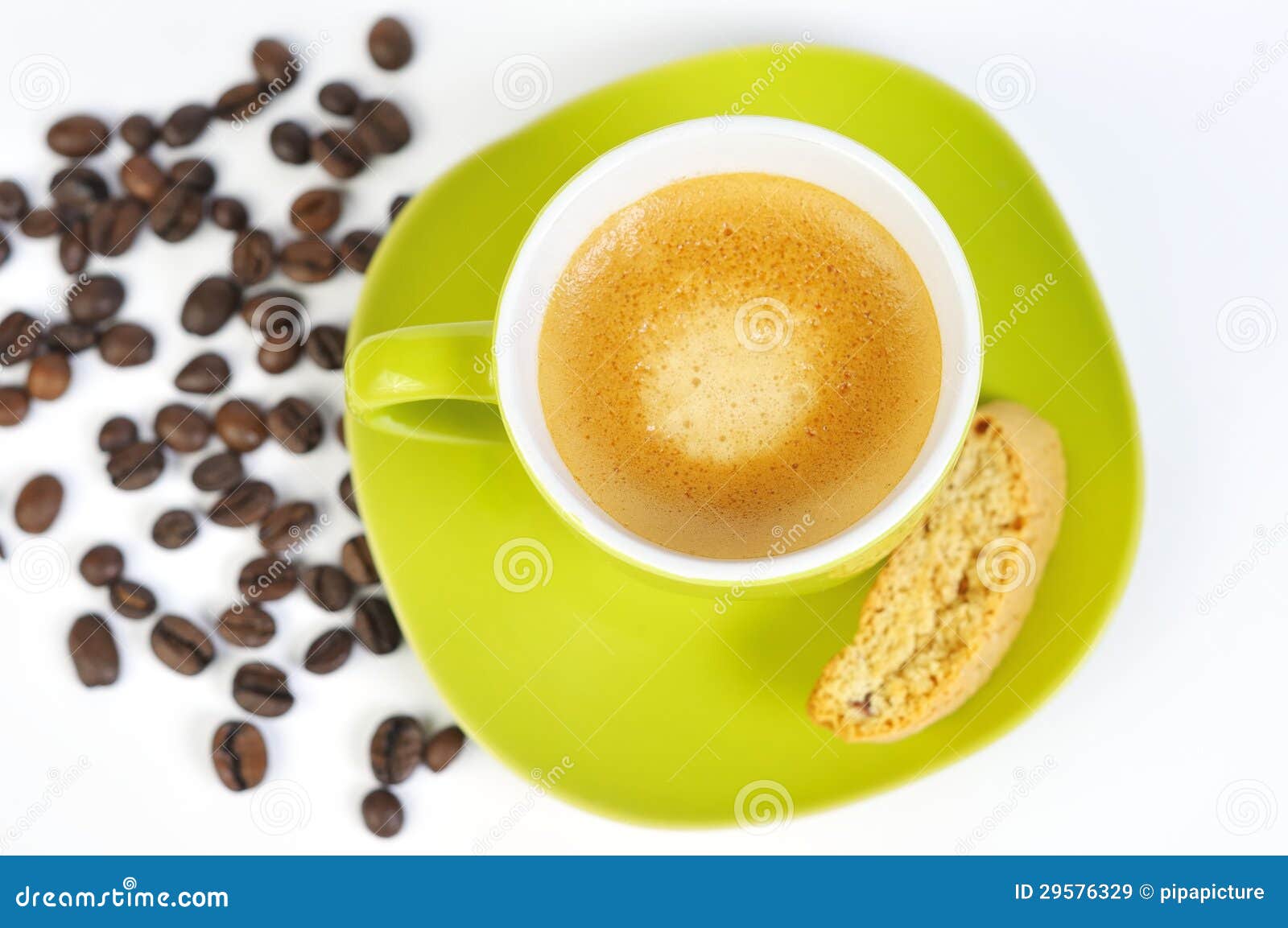Green Espresso Cup with Coffee Beans and Crostini 3 Stock Image Image