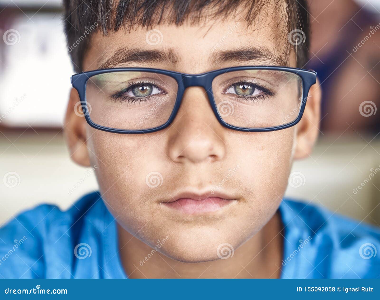 Green Eyes Boy with Glasses. Stock Photo - Image of correction, eyeglasses:  155092058