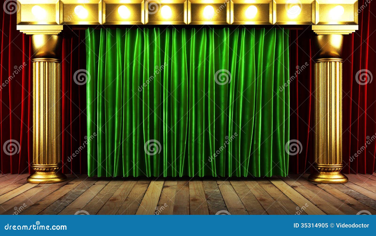 Green Fabrick Curtain on Stage Stock Illustration - Illustration of