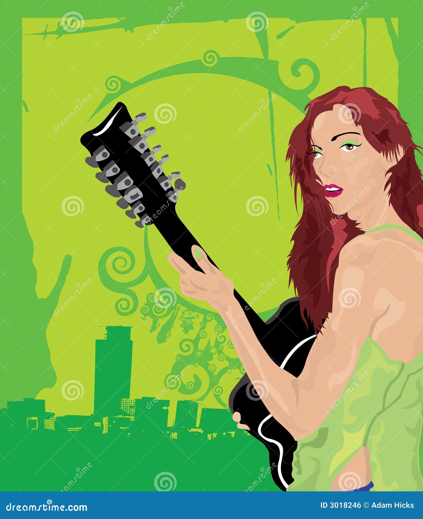 Green Female Guitarist stock vector. Illustration of blue 3018246