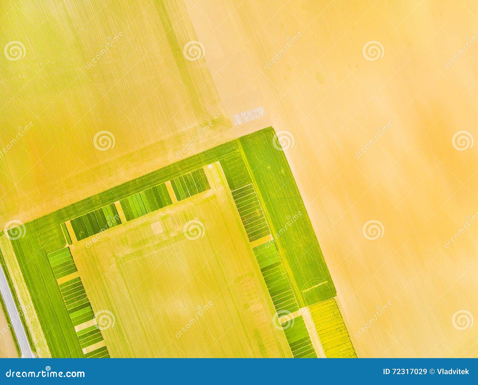 Aerial view to green fields with geometric pattern. Agricultural landscape in Czech Republic. Agriculture in European Union.