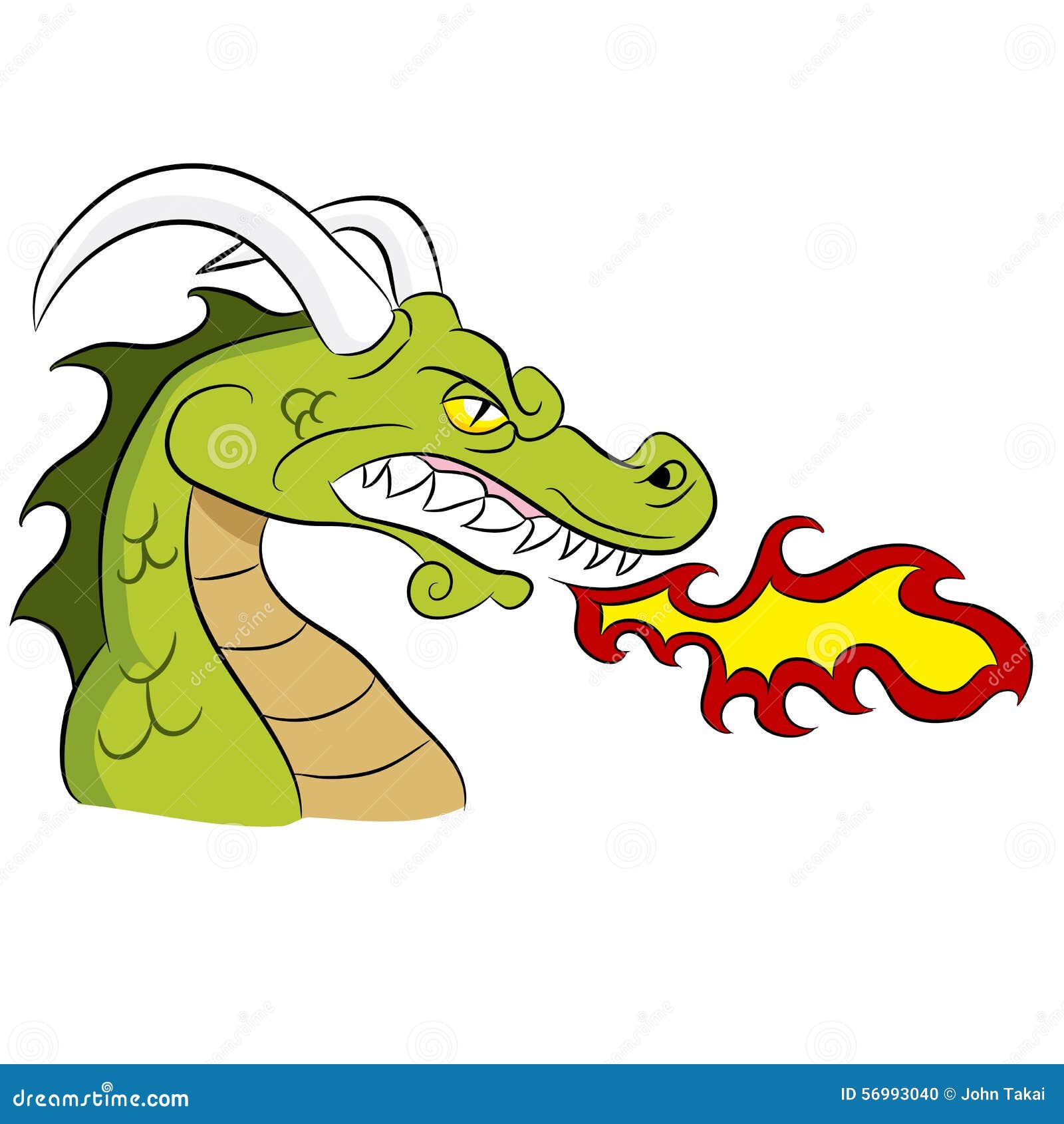 Green Fire Breathing Dragon Stock Vector - Illustration of clip