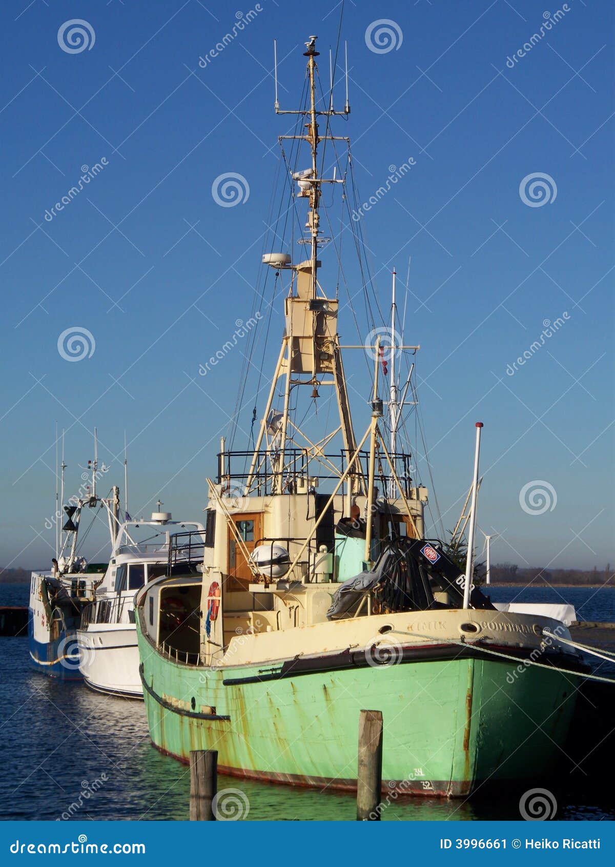 Green Fishing Boat in Harbor Stock Image Image of fishing, fisher