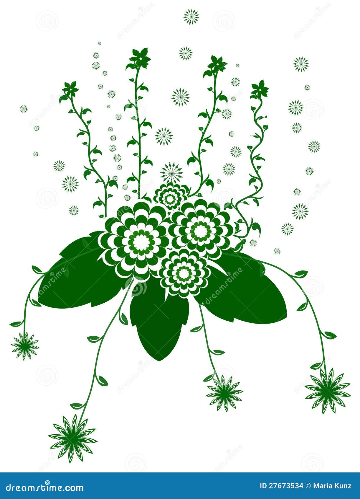 Green Floral Design with Flowers Stock Illustration Illustration of