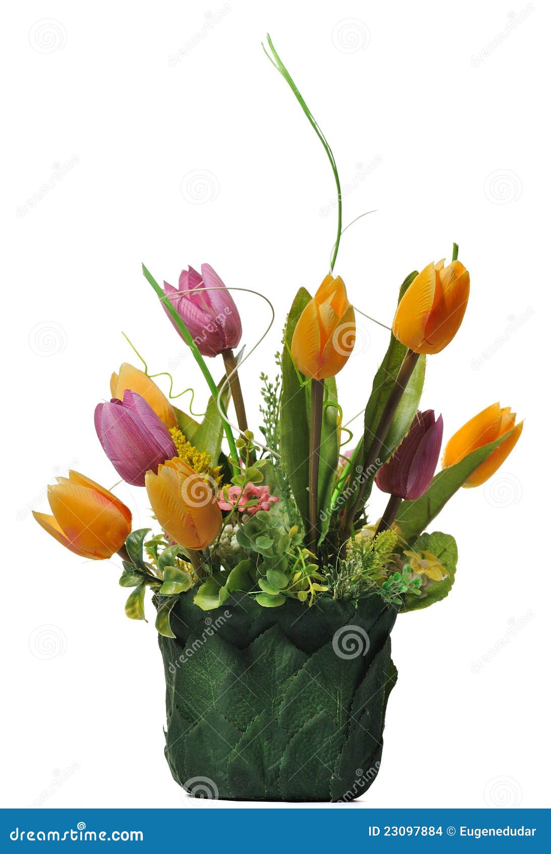 Green Flowerpot with Artificial Flowers Stock Photo Image of blooms