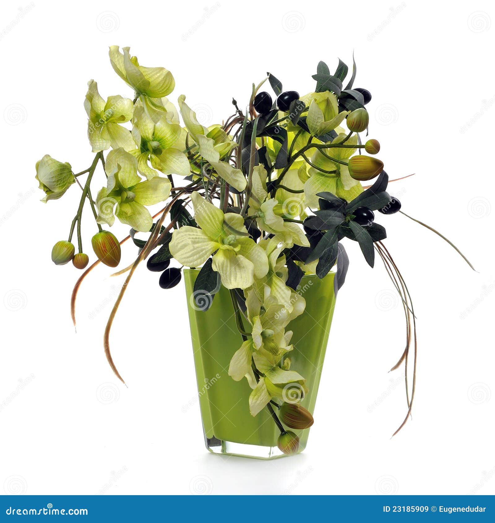 Green Flowerpot with Artificial Flowers Stock Image Image of