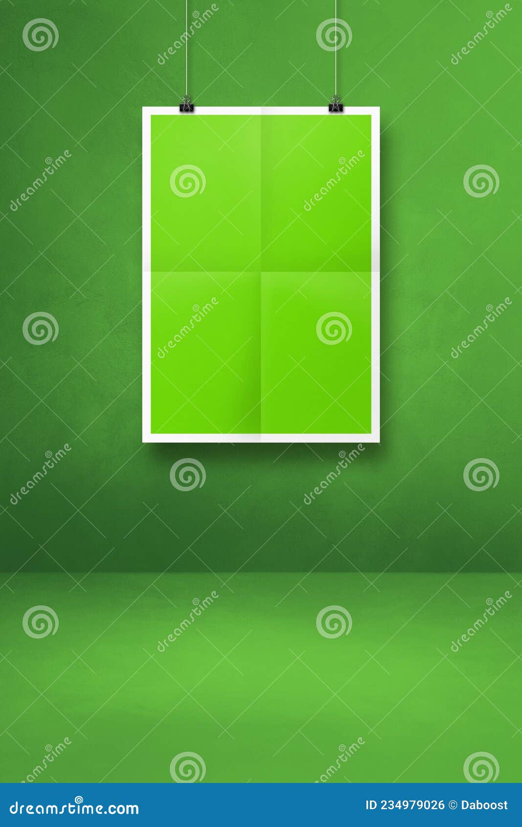 Green Folded Poster Hanging on a Clean Wall with Clips Stock Illustration Illustration of
