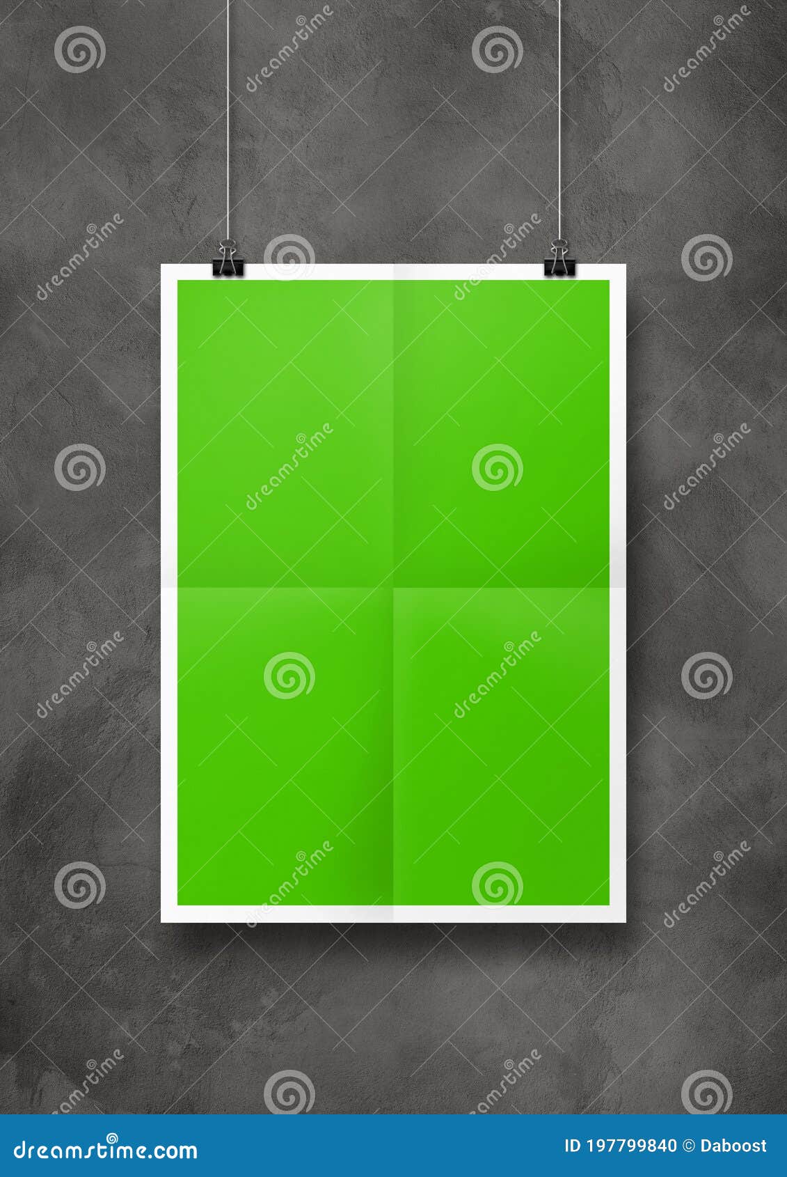 Green Folded Poster Hanging on a Concrete Wall with Clips Stock Illustration Illustration of