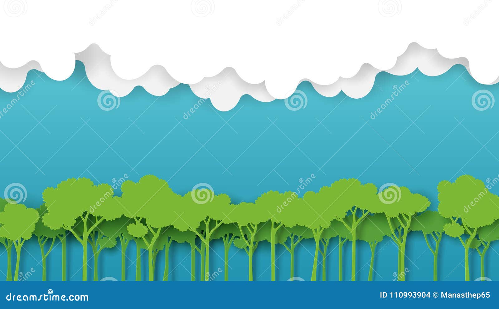green forest and blue sky paper art style